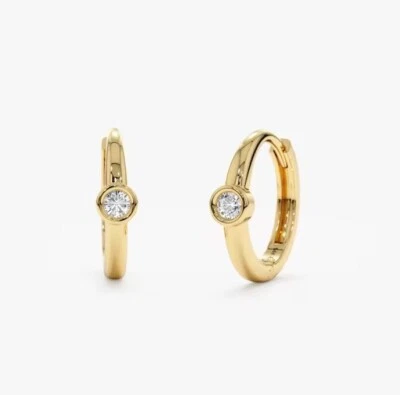 925 Silver Huggie Earrings, Mini Hoop, Small Huggies ,  Bezel Setting Dainty - Image 1 of 4