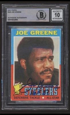 Topps Joe Greene 1971 automático novato Beckett 10 autógrafo radiocontrol auténtico RC #245 Foto 1 de 2