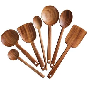 7pcs Long Handle Wooden Cooking Utensil Set Non-stick Pan Kitchen ToolWooden ... - Picture 1 of 7
