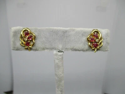 .81ct Natural Ruby Diamonds Cluster Earrings 14K Yellow Gold  - Image 1 of 4