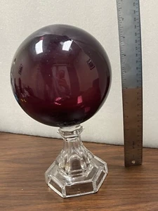 c.1850 AAFA Sandwich amethyst blown glass witch ball EAPG wig stand pontil plum - Picture 1 of 5