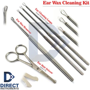 5Pcs Ear Wax Removal Kit Cleaner Ear Pick Curette Loop ENT Hair Remover Scissor - Picture 1 of 7