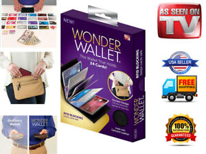 Wonder Wallet Amazing Slim RFID Wallet As Seen on TV Black Leather Wonder Wallet