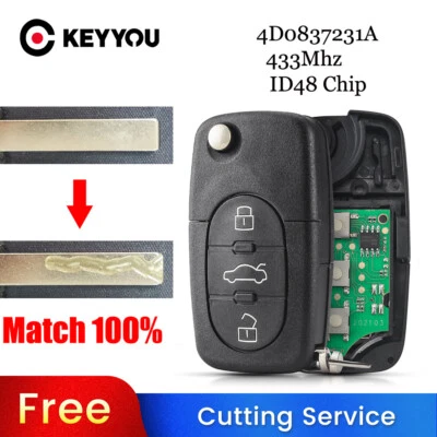 BLADE CUT by PHOTO Remote Car Key For Audi A3 A4 A6 Quattro TT 4D0837231A 433MHz Foto 1 de 4
