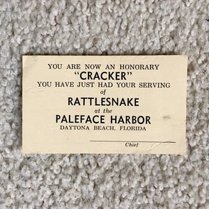 Vintage 1960s Paleface Harbor Restaurant Honorary Cracker Rattlesnake Card Rare! - Picture 1 of 12