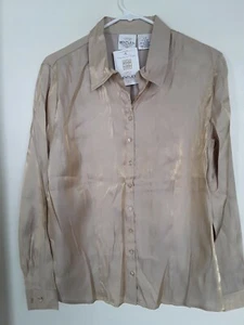 Vintage Bentley Gold Long Sleeve Shirt Blouse Sz L NEW - Picture 1 of 3