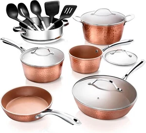 Gotham Steel Hammered 15 Piece Pots and Pans Set Non Stick Cookware Set Kitchen - Picture 1 of 7