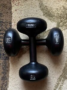 VINTAGE  York BunHead Dumbbells 15Lbs Total WEIGHT 30Lb Round Head Small Letters