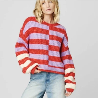 BLANKNYC Good Mood Sweater NEW Striped Pullover Womens XL Red Pink Revolve - Image 1 of 4