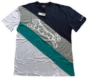 Nueva con etiquetas Camiseta Le Tigre Color Block Azul Marino/Gris/Verde/Blanco Logo XL con Defecto - Imagen 1 de 11