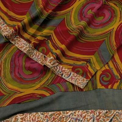 Indian Vintage Sari Multi Pure Georgette Silk Printed Sarees Craft Fabric Sewing - Image 1 of 4