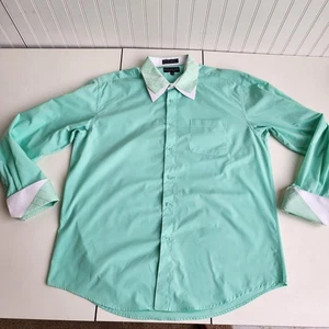 DANIEL ELLISSA Men's French Cuff Dress Shirt Size 17.5 36-37 Mint Green White - Picture 1 of 9