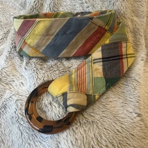 Cinturón J Crew Mujer Tortuga Anillo Madrás Algodón a Cuadros Preppy Clásico Y2K - Imagen 1 de 5
