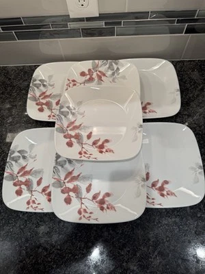 Corelle Kyoto Leaves Red Square Set Of 7 Luncheon Plates - Image 1 of 4