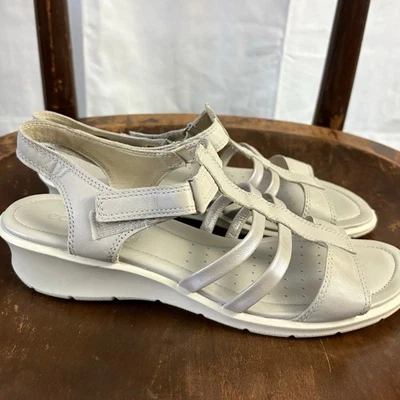 Ecco Felicia 40 女式 9 码鞋米色绑带舒适时尚楔形凉鞋 — 第 1/4 张图片