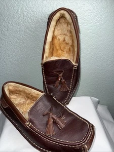 Cabelas Shearling Lined Oil Tanned Leather Moccasins Slippers US Men's 9D - Picture 1 of 13