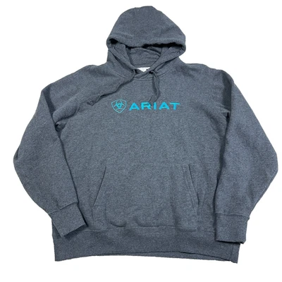 Ariat Hoodie Women Large Gray Blue Pullover Sweatshirt Sweater Spell Out Ladies Foto 1 de 4