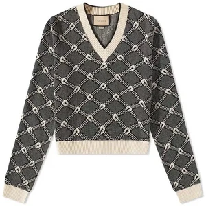 GUCCI V-Neck Horseshoe Jacquard Sweater Pullover Medium - Bild 1 von 7