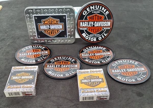 HARLEY DAVIDSON CYCLES Playing Cards and Coasters With Metal Tins - Picture 1 of 15