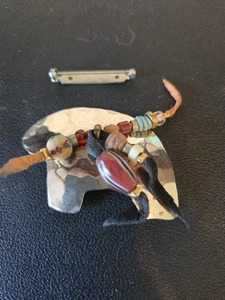 Vintage NAVAJO Brosche signiert gehämmert Bär glänzend - Bild 1 von 7
