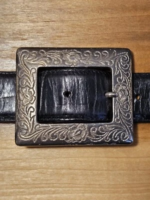 Cinturón de cuero Brighton Vintage 1992 negro talla grande L hebilla floral Foto 1 de 4