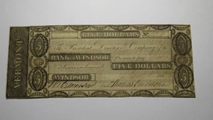 Banconota banconota da 5 dollari 1831 Windsor Vermont VT obsoleta in valuta! Bank of Windsor VF+ - Foto 1 di 2