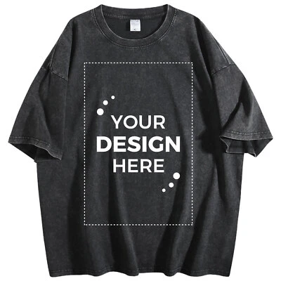 Customized T Shirts Vintage Wash Tee Customize Your Own Design T-Shirt Custom - Image 1 of 4