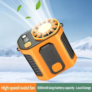 USB Rechargeable Portable Waist Fan Double Clip LED Light Battery Display Screen - Picture 1 of 11