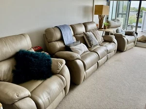 3 Piece Electric Recliner Lounge Set, Beige Incl 2 Armchairs And 3 Seater Couch - Picture 1 of 5