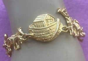 Vintage Bracelet SIGNED PREMIER DESIGNS Noah's Arc Gold Tone Link Chain - Picture 1 of 4