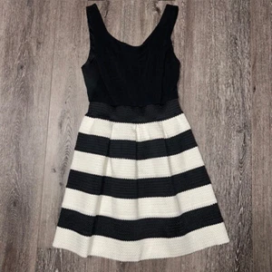 As U Wish Black & White Skater Midi Striped A-line Dress Size 7 Semi Formal - Picture 1 of 5