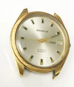 Reloj trasero de acero Benrus 25 Jewels automático analógico con caja de metal base chapado en oro S - Imagen 1 de 4