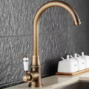 Rubinetti lavabo a manico singolo antico ottone beccuccio girevole beccuccio cucina rubinetti miscelatore - Foto 1 di 4