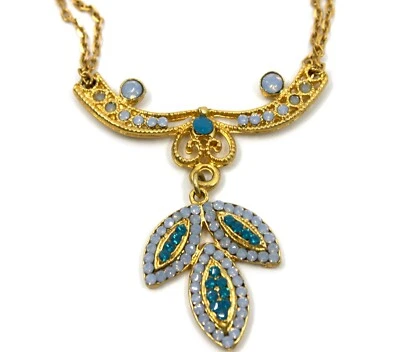 Collar de doble cadena floral de susurros de temporada azul/oro 18-20" pulgadas Foto 1 de 4