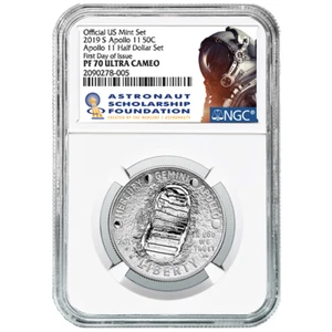 2019-S 50c Proof Apollo 11 50th Ann. Half Dollar NGC PF70UC FDI ASF Label - Picture 1 of 2
