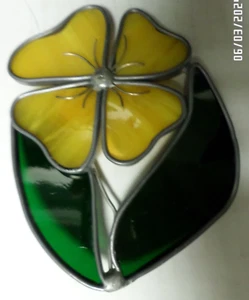 Vitral Vintage Atrapasol 4.3" Amarillo Floral Verde Hojas Soldadas - Imagen 1 de 2