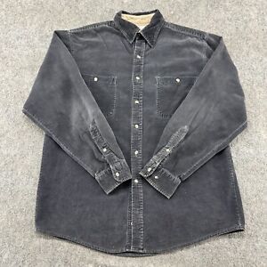 VINTAGE Corduroy Shirt Mens Medium Grey Button Up Long Sleeve Cotton Western 90s