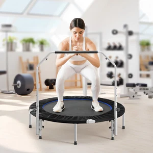 40/48 In Folding Portable Trampoline Height Adjustable Handle, Round Jumping Mat - Picture 1 of 9