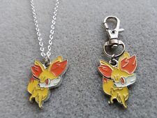 Pokemon Keyring Fennekin Pendant Necklace 18" Chain Enamel Bag Charm Keychain 