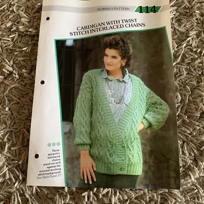 VINTAGE CREATIVE KNITTING PATTERN - CARDIGAN WITH TWIST STITCH INTERLACED CHAINS - Image 1 of 4