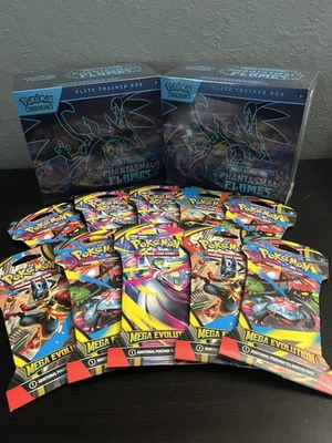 Mega Evolutions Phantasmal Flames ETBs + Sleeved pack lot - Image 1 of 4