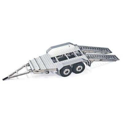 1:14 2Axles Trailer For E20 RC Excavator Support Legs Stainless Steel Tailboard - Image 1 of 4