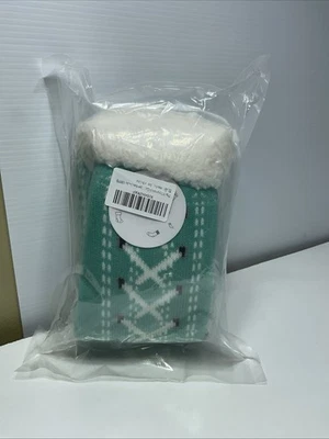 Unbranded Green & White Fair Isle Fleece Lined Slipper Socks One Size - Image 1 of 4