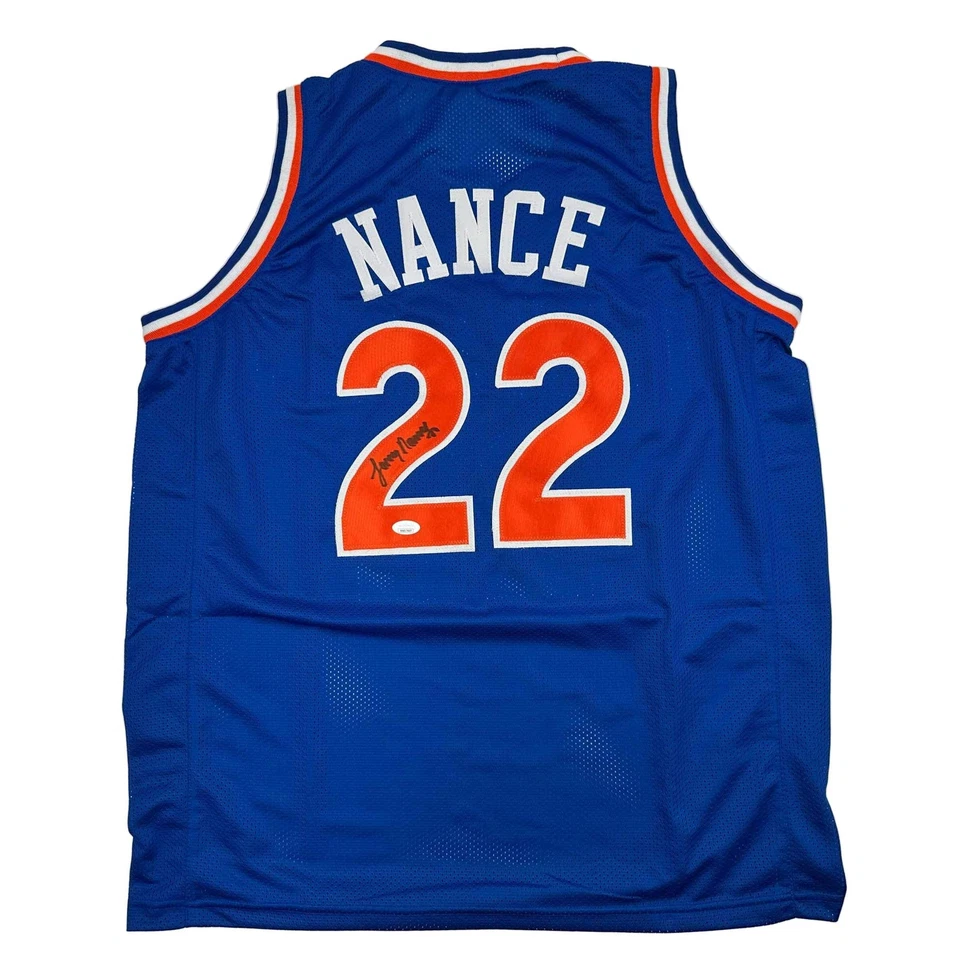 Camiseta de basquete azul autografada/assinada Larry Nance Cleveland certificado de autenticidade JSA - Imagem 1 de 4