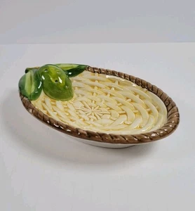 Bassano Ceramic Oval Serving Dish 7x5" Olive Design Hand Painted Made in Italy - Picture 1 of 5