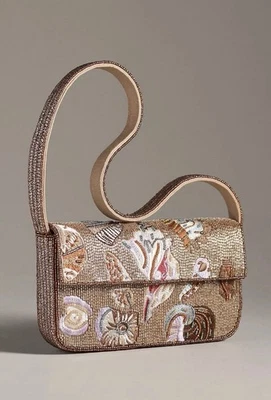ANTHROPOLOGIE THE FIONA BEADED BAG ICON EDITION TAN SHELL Handbag NWT - Image 1 of 4