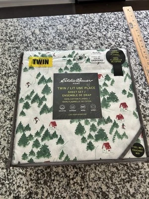 NEW Eddie Bauer Twin Sheet Set Cotton Flannel Bedding Set Ski Slope - Image 1 of 4