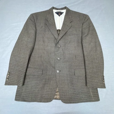 Vintage Tommy Hilfiger Blazer Mens 42 Brown Houndstooth Wool Sport Coat USA - Image 1 of 4