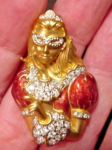 Swarovski COLUMBINE Brooch Orig Box Tag COA Stunning Masked Lady Enamel Swan mk - Picture 1 of 11