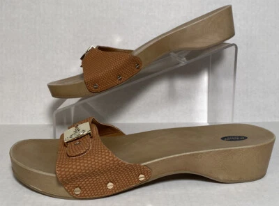 Sandálias femininas clássicas Dr Scholl's 9M bege falsa estampa de cobra sola de borracha - Imagem 1 de 4
